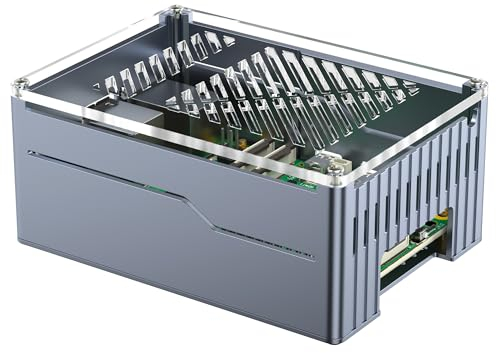 Miuzei Raspberry Pi 5 Boîtier de Support Top PCIe M.2 NVMe SSD et Boîtier en Aluminium Actif pour Raspberry Pi 5 4 Go/8 Go Compatible X1001 X1000 X1003 Gris