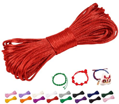CAMAL 1,5mm Fil Nylon pour Bracelet, 20m Fil Bracelet Cordon Satin Cordon Bracelet Coulissant Coloré Ficelle Collier pour Pendentif, Perles, Creation Bijoux, DIY Artisanat (Rouge)