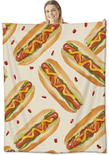 Hot Dog-Decke für Kinder und Erwachsene, weiche, leichte Hotdog-Überwurfdecke für Sofa, Bett, Reisen, Camping, Hot-Dog-Geschenkidee, Hot Dog-Dekoration, 127 x 152,4 cm