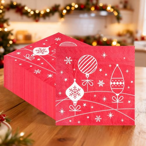 Einweg-Papierservietten, 2-lagig, 33 cm x 33 cm, Cocktail-Servietten, für Neujahr, Winter, Abendessen, Party, Dekoration, Kugeln, bedruckt, 20 Stück
