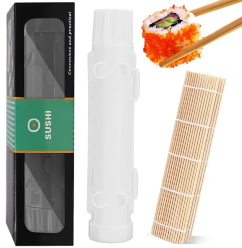 EZOULUOBA Sushi Maker, Sushi Form Set zum Selber Machen, Sushimaker Roller und Bambusmatte für Reis Former Dekorieren Diy Werkzeug (Weiß Roller Pack)