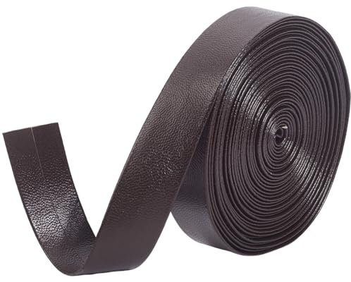 GORGECRAFT 5 m X 20mm Umklappbare Lederstreifen Kunstleder Besatzband 1mm Dickes Flaches Lederband Lammfellstruktur PU Kunstlederband Zum Selbernähen Säumen Basteln Kokosnuss Braun