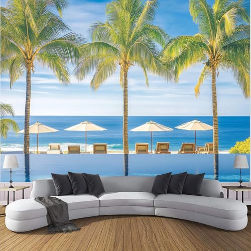 Fototapete 230X180Cm - Wellen Himmel Palme Kleister Wandbild Wandtatoo Poster,Seidenstoff Bild Dekoration Wand-Dekor Moderne Motiv-Tapete Panorama Poster