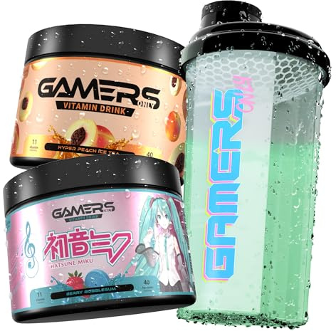 Gamers Only Vitamin Pulver Set [Zero Zucker] inkl. Shaker | Summer Strawberry Lime & Ruby Red Raspberry | 12 Vitamine & Aminosäuren | Vitamin B6, B12 & (Bubblegum & Pfirsich)