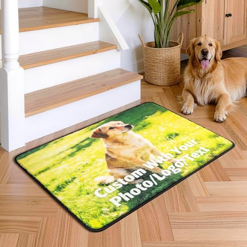 Tinyboy-hbq Personalised Door Mat Custom Doormats with Photo Text for Dog Cat Family Welcome Mat Indoor Outdoor Entrance Front Door Non-slip Washable New Home Gift 50x75cm