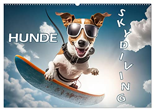 Hunde Skydiving (Wandkalender 2026 DIN A2 quer), CALVENDO Monatskalender: Auch Hunde haben Spass am Fliegen. (CALVENDO Spass)