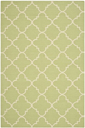 SAFAVIEH Dhurries Collection 3' x 5' Light Green / Ivory DHU554A Handmade Flatweave Premium Wool Area Rug