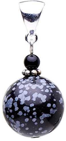 Anhänger aus Obsidian Schneeflockenobsidian & Onyx 925 Silber grau schwarz gefleckt