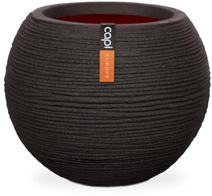 Capi Europe - Vase Boule Rib NL - 62x48 - Noir - Ouverture Ø40 - Pot pour Une Utilisation à l'intérieur et à l'extérieur - Incassable - 100% Recyclable - KBLR271