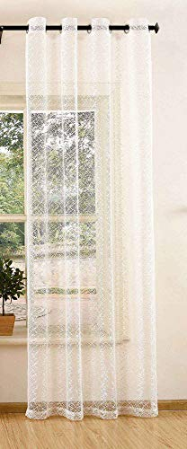 Gardine Netz Struktur mit Ösen einfarbig transparent Deko Vorhang Netzvorhang 1 Stück 245x140 Natur, 203522