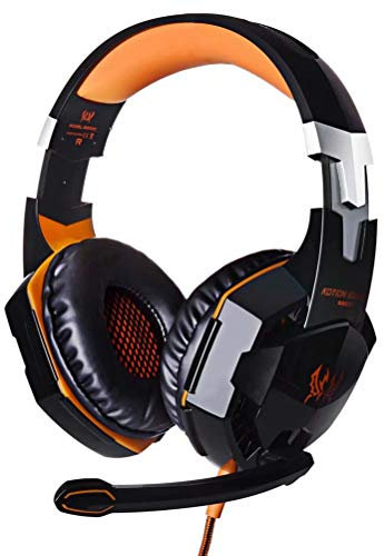 CSZH Jeu Casque Écouteurs Écouteur Bandeau avec Micro Stéréo Basse Lumière LED pour Xbox One PC Tablette Ordinateur Portable Mac Smart Phone (Orange)