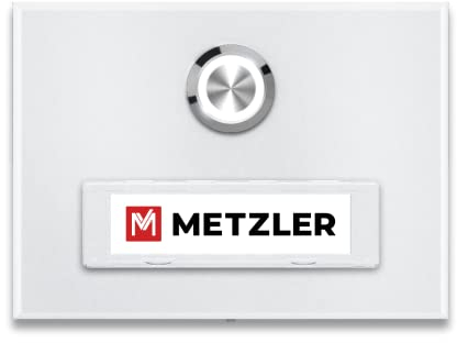 Metzler Türklingel in Weiß - Austauschbares Namensschild - Pulverbeschichtet in RAL 9016 Feinstruktur matt - Aufputz-Montage inkl. Befestigung - Wählbare Namensschild-Beleuchtung, Weiß