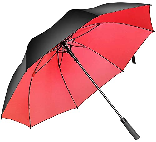 Superbison Dual-Layer Golfschirm 62 Zoll Extra Groß Schirme Automatisch Öffnen Stark Winddichte wasserdichte Regenschirm (Schwarz/Rot, Umfang 155cm / Durchmesser 132cm)
