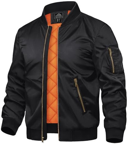 TACVASEN Herren Bomber Blouson Herbstjacke Warme Jacke Sportjacke Freizeit Outdoor Casual Laufjacke Full Zip (S, Schwarz)
