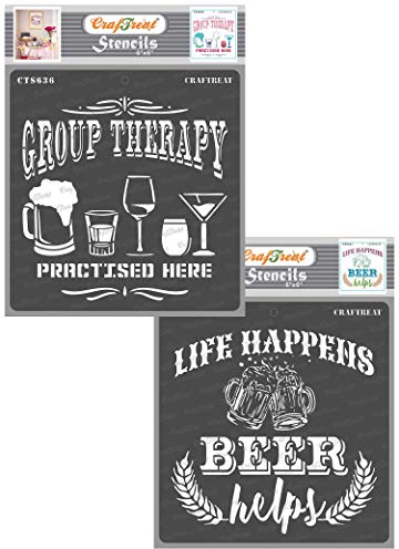 CrafTreat wiederverwendbare Bier-Schablonen zum Malen – Gruppentherapie-Zitat-Schablone – 2 Stück – 15,2 x 15,2 cm – DIY-Heimdekor-Schablonen mit Zitaten – Bierkrug-Schablone
