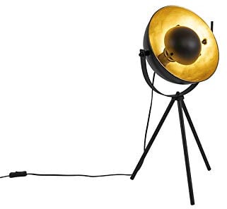 Qazqa - Industrie I Vintage I Tischlampe schwarz mit Gold I Messing 63,3 cm Stativ verstellbar - Magnax I Wohnzimmer I Schlafzimmer - Stahl Länglich I Rund - LED geeignet E27