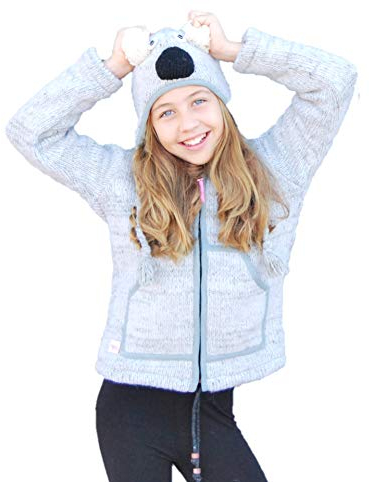 Pink Yak Jacke mit Tiermütze mit Form von Koala, für Kinder (XS)