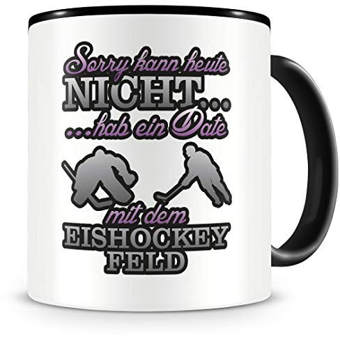 Samunshi® Eishockey Tasse mit Spruch Date mit Eishockey Geschenk für Eishockey Fans Kaffeetasse groß Lustige Tassen zum Geburtstag schwarz 300ml