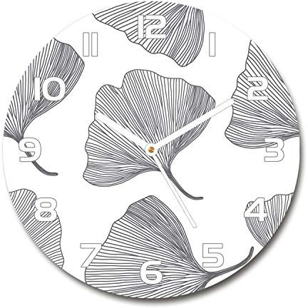 Tulup Glasuhr ⌀ 30cm - weißen Zeigern - Wanduhr Wandkunst Bild Gehärtetem Glas Uhr Echtglas Küche Wohnzimmer - Ginkgo