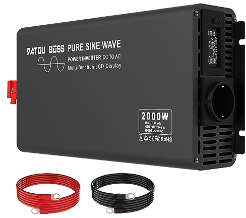Inverter Onda Pura 12v 220v Power Inverter 2000w 4000W Invertitore di Tensione Fotovoltaico, Convertitore con Display a colori LED per Camper Trasformatore Sinusoidale Pura
