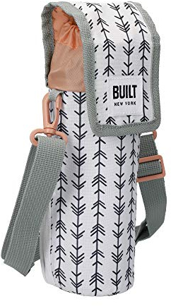 BUILT Isoliertasche für Flaschen, mit Schulterriemen, 100%Polyester, lebensmittelechtes PEVA-Futter, Blau/Weiß, 'Belle Vie' Design, 9cm x 11cm x 25cm