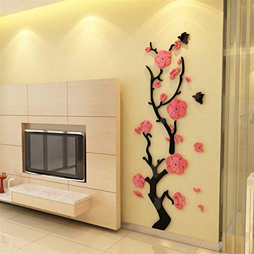 TYUTYU Pflaumenblüte Baum Wohnkultur Acryl 3D Wandaufkleber Aufkleber Wohnzimmer Flur TV Hintergrund Wandmöbel Kunst Wandbild (Color : Pink, Size : XXL About 0.65x2m)