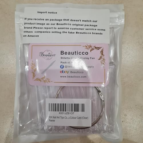 Nail Art Tips Colour Pop Sticks Display Fan Practice starter ring Clear Natural Stiletto Nail Sticks Fan-shaped Nail Art False Tips Colour Card (Clear) colour