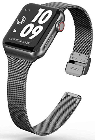 MaKTech Loop in Maglia Milanese Cinturino Stretto in Acciaio Inossidabile per Apple Watch Serie 11/10/9/8/7,SE 3/2/1 [2025] (42mm/41/40mm,Nero)