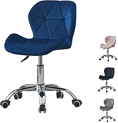 CLIPOP Schreibtischstuhl, Homeoffice Stuhl, Drehstuhl, Schminkstuhl mit Rollen, höhenverstellbar 10cm, bis 150 kg belastbar, mit Armlehnen Samtsitz, für Arbeitszimmer, Schlafzimmer (Blau)