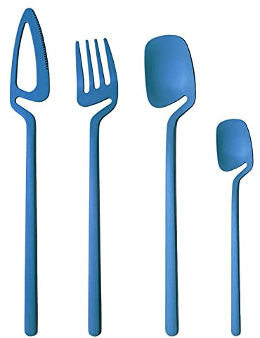 Snplowum 24-Pieces Hangable & Cute 18/10 Stainless Steel Flatware Set, Matte Cutlery Set Kitchen Dinnerware Include Knife/ Fork/ Spoon/ Teaspoon Service for 6, Blue