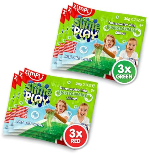 6 x Slime Value Pack from Zimpli Kids, Magically turns water into thick, colourful Red & Green Slime, Make your own Slime Kit, Children's Party Favours, Goody Bag Fillers, Slime Toy for Boys & Girls