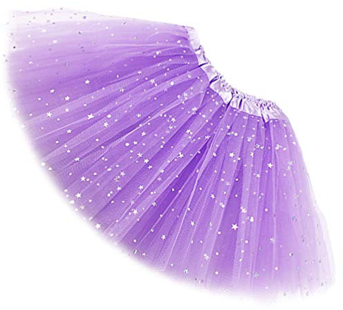 Ugitopi - Gonna tutù da Bambina, con Paillettes Luccicanti, in Tulle, a Strati, Light Purple