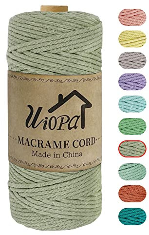 Uiopa Corda Macrame 3mm x 100m, Macramè Filo Natural Cotone, Spago Colorato Corda per Macrame per Uncinetto, Arazzo da Parete, Appendiabiti per Piante, Decorazione di Natale Festa (Verde fagiolo)