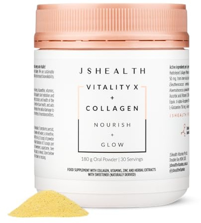 JSHealth Vitamins Vitality X + Collagen, Beauty Powder Supplement, 180g | Supports Skin Elacsticity and Natural Collagen Production, Made with Vitamins C & E to Nourish Hair Skin and Nails