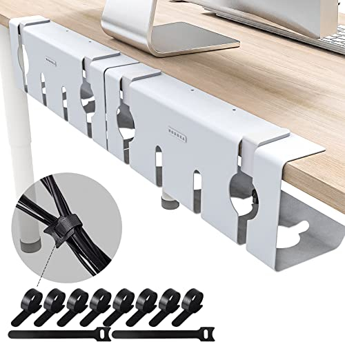 NODOCA Kabelmanagement-Ablage ohne Bohren unter dem Schreibtisch, 43.2 cm Drahtmanagement, stanzfreie Klemmung, neueste Metall-Kabelablage, Korb für Büro und Zuhause, weiß (2 Packungen)