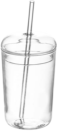 Angoily Jar avec couvercle et paille - Tasse Boba en verre esthétique - Bouteille d'eau transparente réutilisable avec couvercle et paille pour café glacé, jus, thé (transparent)