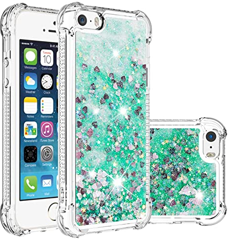 KBIKO-zxl Compatible with iPhone 7 Case Clear Liquid Glitter Soft TPU Bumper Cover Shockproof Anti-Slip Girly Woman Protective Phone Case for iPhone SE 2022/6 / 8 / SE 2020.Green YBL