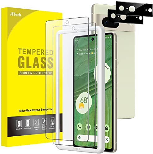JETech Protector de Pantalla para Google Pixel 7 y Protector de Lente Cámara, Marco de Instalación, Cristal Vidrio Templado, Compatible Huellas Dactilares ID, HD Transparente, 2 Paquetes Cada Uno