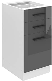 BELINI | Unterschrank Küche | Küchenunterschrank 40 cm Breite | Küchenschränke ohne Arbeitsplatte | Küchenschrank mit Schubladen | Silber Hochglanz