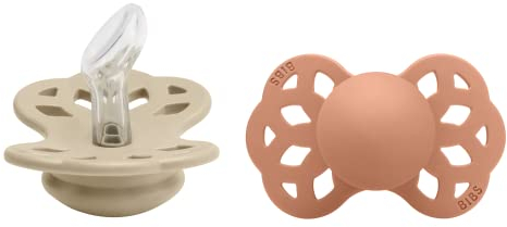 BIBS Infinity Anatomischer Schnuller Zweierpackung, bisphenol-A frei, anatomischer Silikonsauger, Kiefergerechte Form. Silikon, 0-6 Monate (2er Pack), Vanilla/Peach
