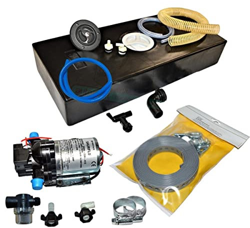 40 Litre Fresh water Tank Kit & Shurflo Water Pump &Fitting kit (Black filler cap) compatible with the Ford Transit Custom Campervan