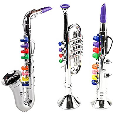 Tuccbay 3 StüCke Kinder Musikinstrumente Spielzeug Klarinette, Saxophon, Trompete, Blas- und Messing-Musikinstrumente Combo für Kleinkinder Spielen