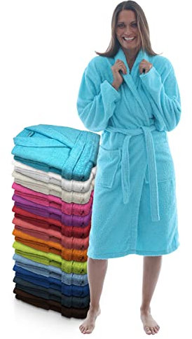 LEBENGOOD Peignoir unisexe pour femme et homme 100% coton éponge américain 400 g avec ceinture, poches, douche, peignoir doux, serviette (Turquoise L)