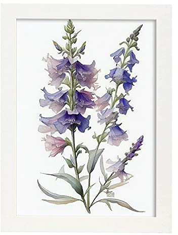 Nacnic Rittersporn 3 Poster im nordischen Stil. Botanik Illustrationen mit Blumen und Pflanzen im Wasserfarbe. Innenarchitektur und Dekoration. A4 weißen Rahmen.
