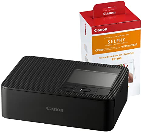 Canon SELPHY CP1500 Wireless Photo Printer inc RP-108 Ink Paper Set - Black
