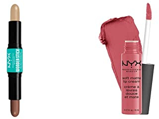 NYX Professional Makeup Highlighter & Konturenstift & Lippenstift, Soft Matte Lip Cream, Cremiges und mattes Finish, Hochpigmentiert, Langanhaltend, Vegane Formel, Farbton: Cannes