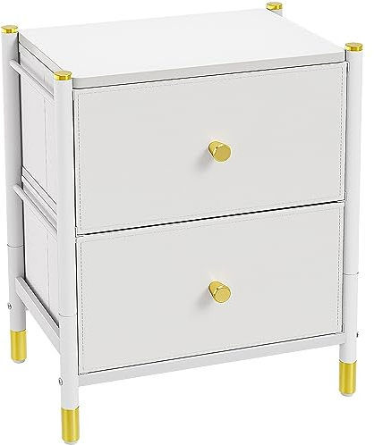 YITAHOME Kommode,komodenschrank für Schlafzimmer, 2 Schubladen aus Stoff mit Griffen,Kommode Weiß mit Schubladen