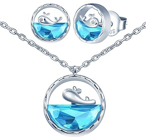 Yumilok Kette Damen Halskette Damen Ohrringe Collier 925 Sterling Silber Kristall Wal mit Anhänger für Frauen Geburtstags Muttertag