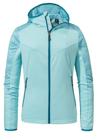 Schöffel Damen Fleece Hoody Svardalen L, schnell trocknende Fleecejacke mit Kapuze, funktionaler Outdoor Hoody, mit Reißverschluss-Taschen und elastischem Saum, iced blue, 42
