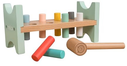 Owl & Fox Wooden Hammer Bench, Pretend and Play Pounding Bench with Hammer and Pegs, Developmental Montessori Play; For Boys & Girls 12 Months+